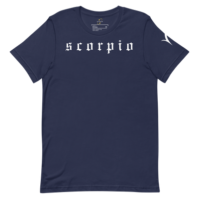 Scorpio Zodiac Sign Old English Font– Unisex Graphic Shirt