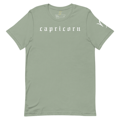 Capricorn Zodiac Sign Old English Font– Unisex Graphic Shirt